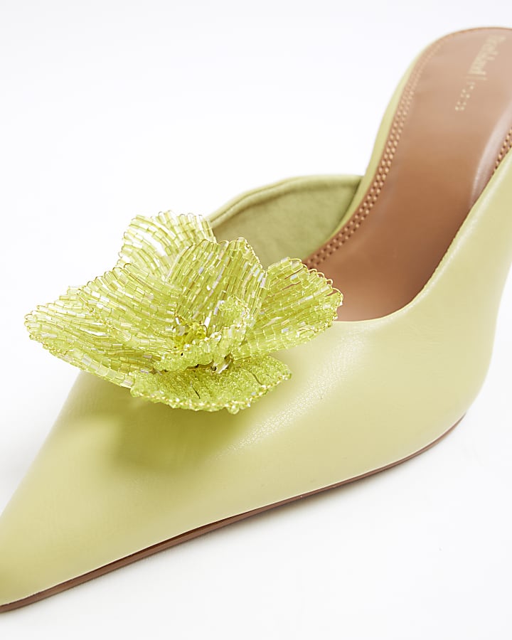 river island Green Beaded Flower Court Heeled Shoes