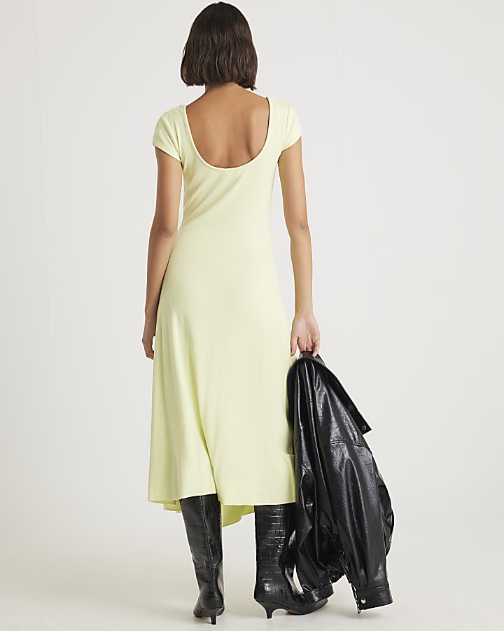 river island Green Cap Sleeve Asymmetric Midi Dress