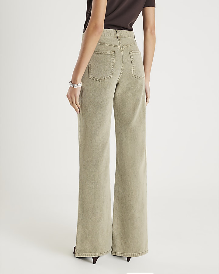 River Island Green High Rise Relaxed Straight Leg Jeans