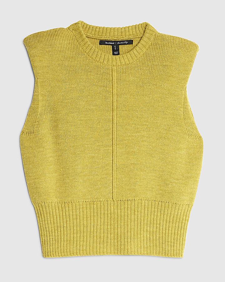 river island Green Knitted Structured Shoulder Tank Top