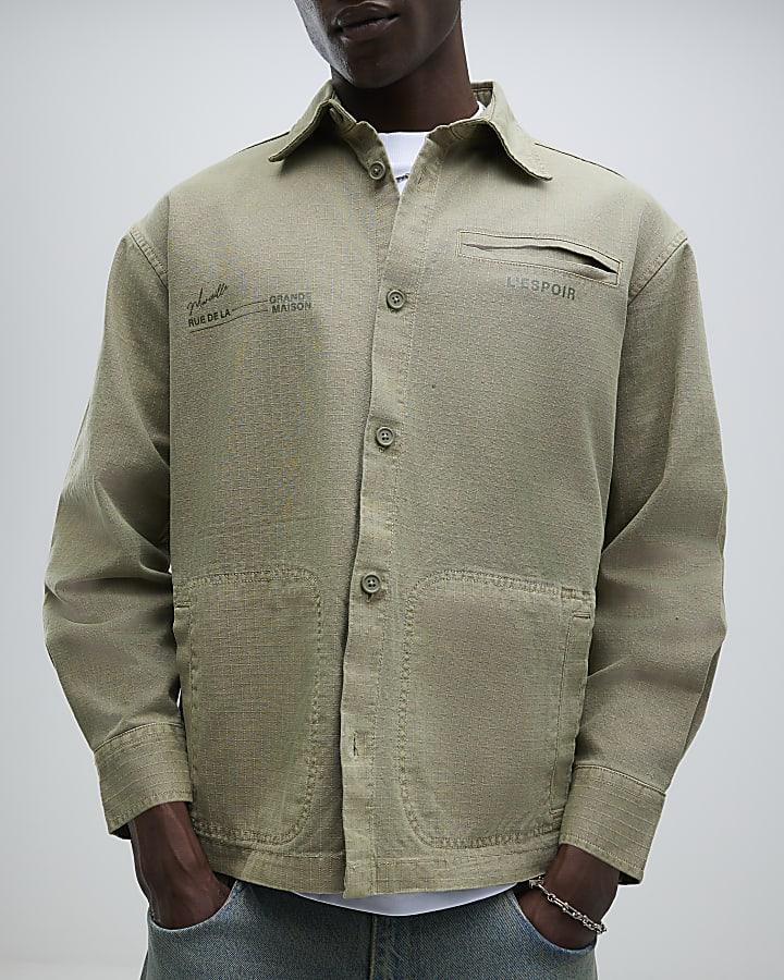 River Island Green Long Sleeve L'espoir Graphic Overshirt