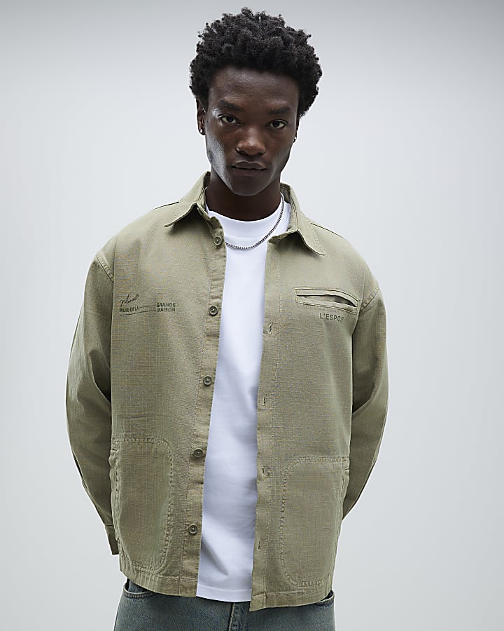 River Island Green Long Sleeve L'espoir Graphic Overshirt