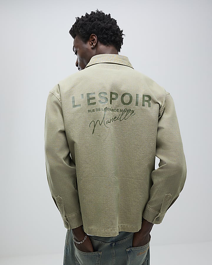 River Island Green Long Sleeve L'espoir Graphic Overshirt