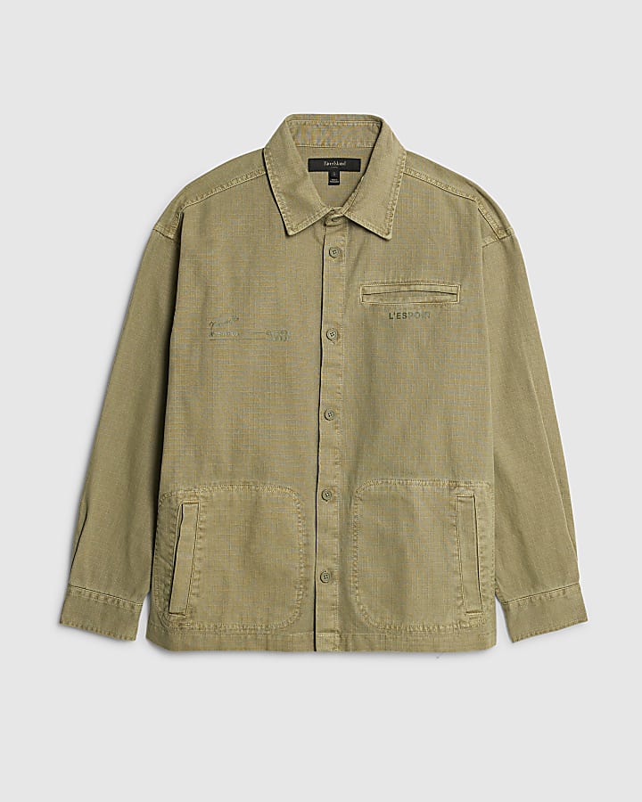 river island Green Long Sleeve L'espoir Graphic Overshirt