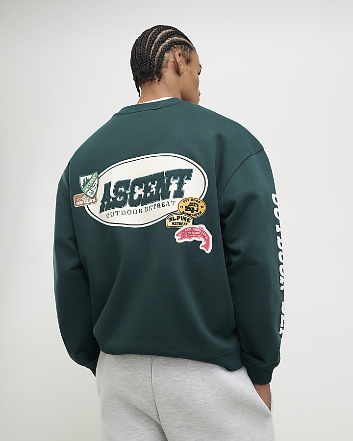 River Island Green Oversized Fit Alpine Badging Sweatshirt
