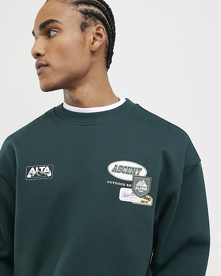 River Island Green Oversized Fit Alpine Badging Sweatshirt