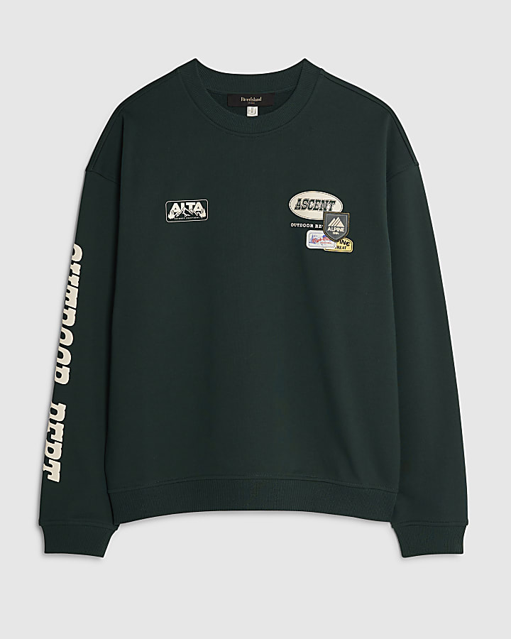 river island Green Oversized Fit Alpine Badging Sweatshirt