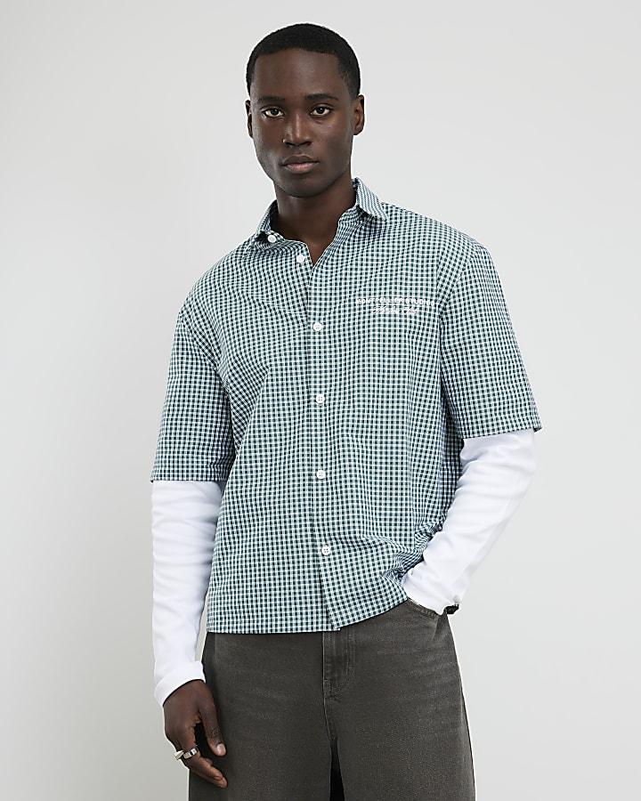 River Island Green Regular Fit Double Layer Check Shirt
