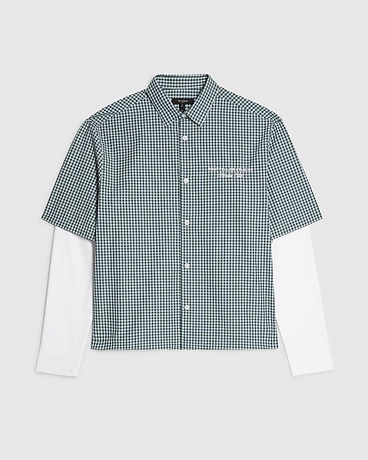 river island Green Regular Fit Double Layer Check Shirt