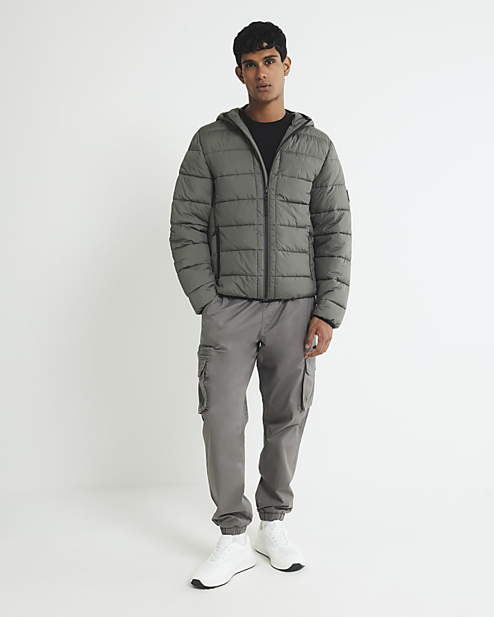 River Island Green Regular Fit Hooded Puffer Jacket
