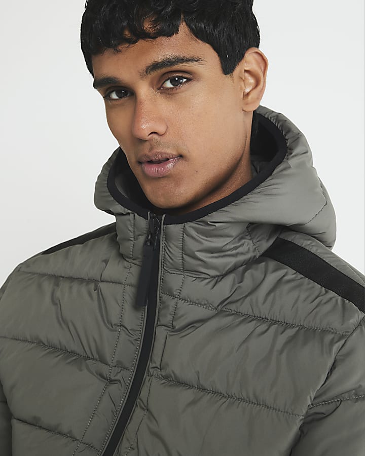 River Island Green Regular Fit Hooded Puffer Jacket