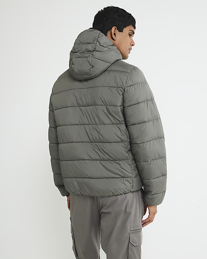 River Island Green Regular Fit Hooded Puffer Jacket