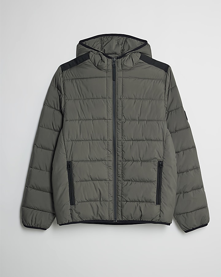 river island Green Regular Fit Hooded Puffer Jacket