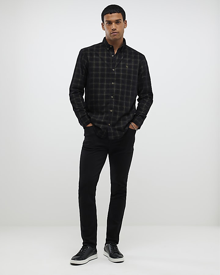 River Island Green Regular Fit Micro Check Corduroy Shirt