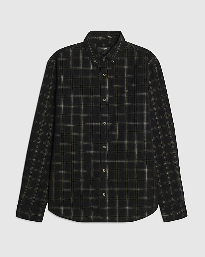 river island Green Regular fit Micro Check Corduroy Shirt