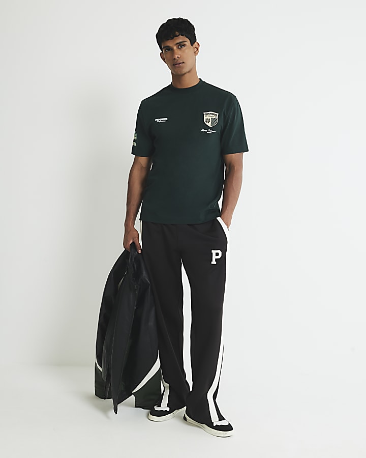 River Island Green Regular Fit Penrose Crest T-Shirt