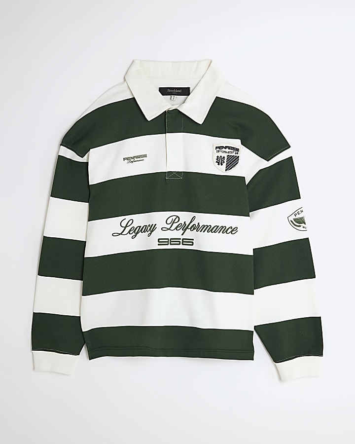 river island Green Regular Fit Penrose Striped Rugby Shirt