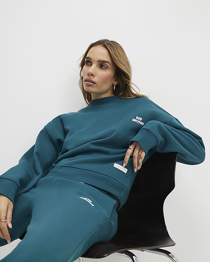 River Island Green RVR Edition Back Print Sweatshirt
