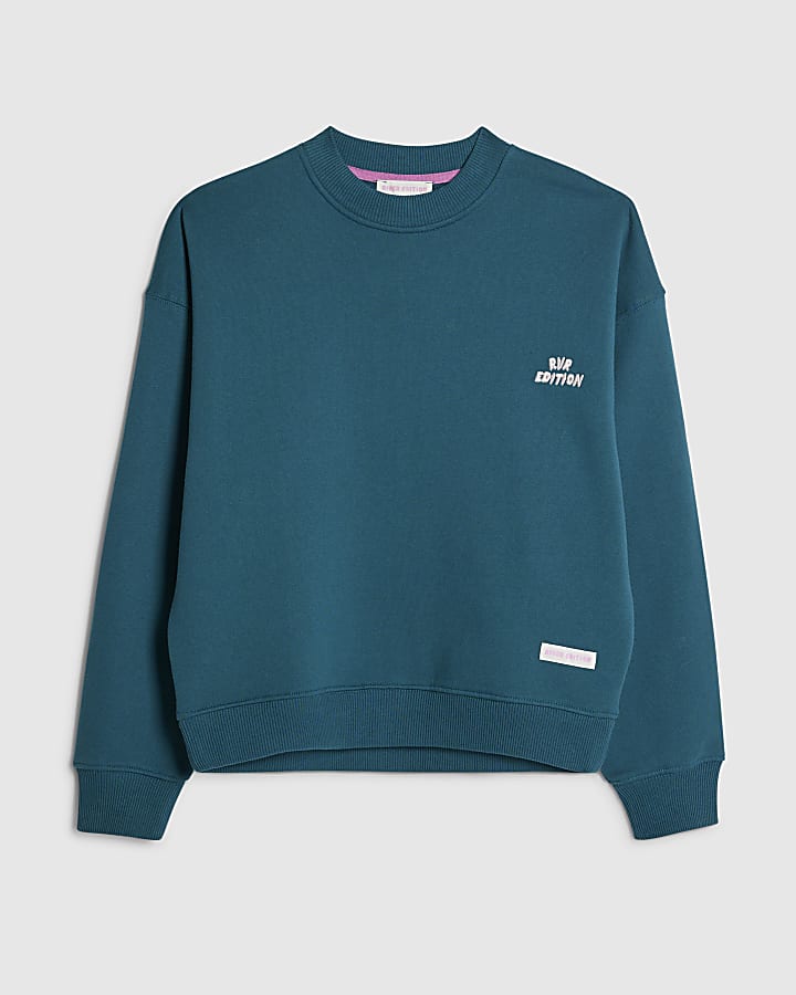 river island Green RVR Edition Back Print Sweatshirt