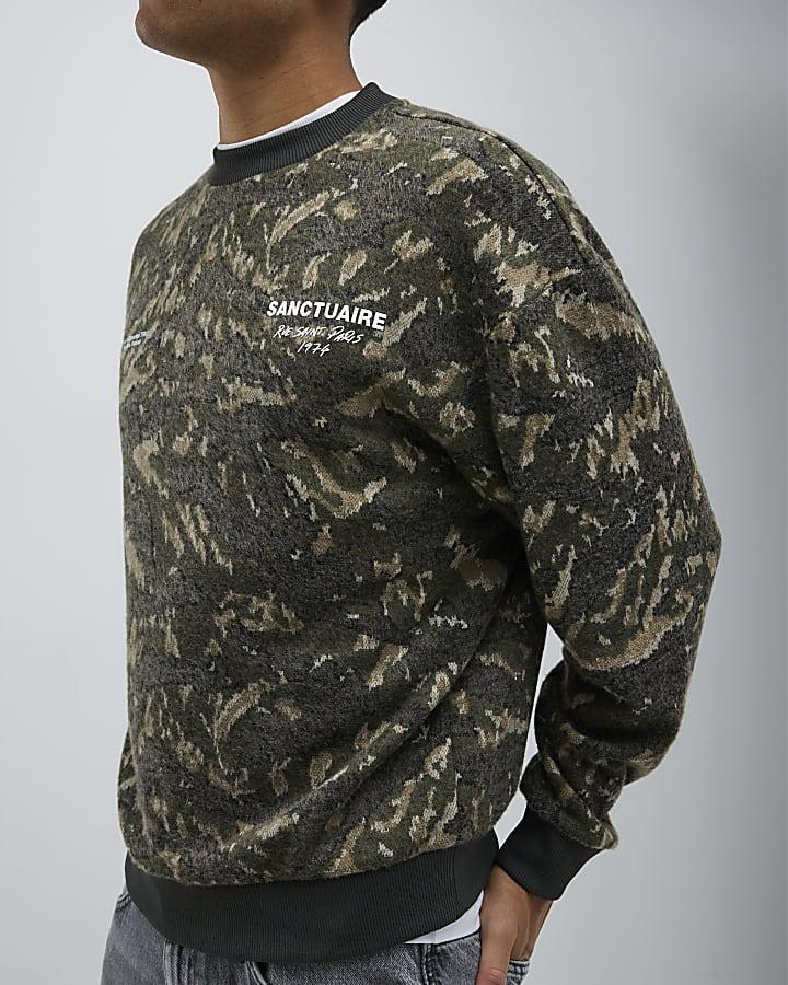 River Island Green Sanctuarie Camouflage Sweatshirt