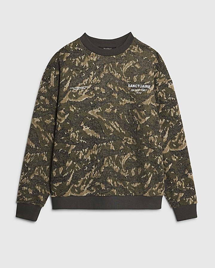 river island Green Sanctuarie Camouflage Sweatshirt