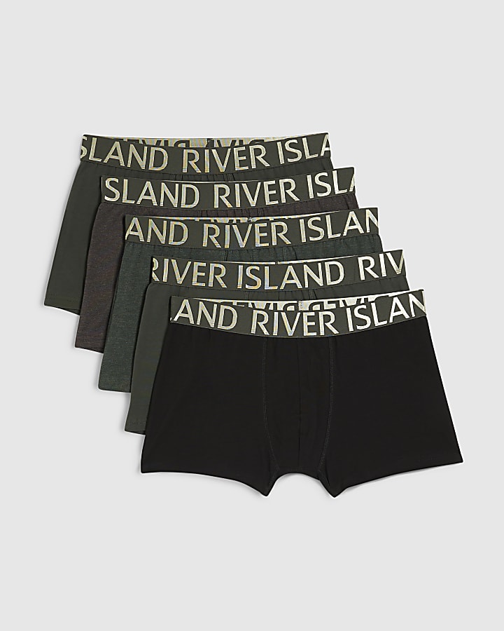 river island Green Satin RI Waistband Pack Of 5 Trunks