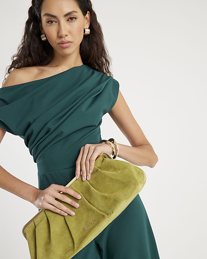 River Island Green Short Sleeve Asymmetric Drape Jumpsuit