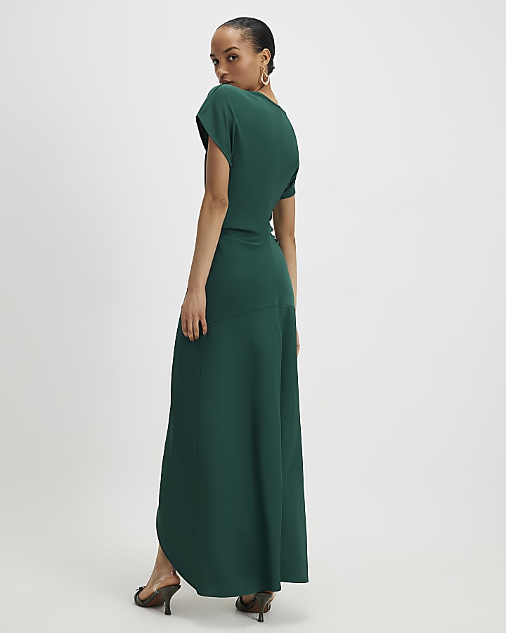 River Island Green Short Sleeve Cinched Waist Maxi Dress