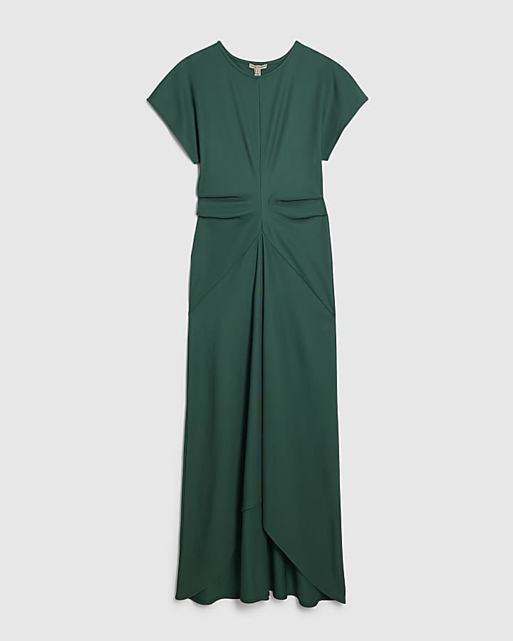 river island Green Short Sleeve Cinched Waist Maxi Dress