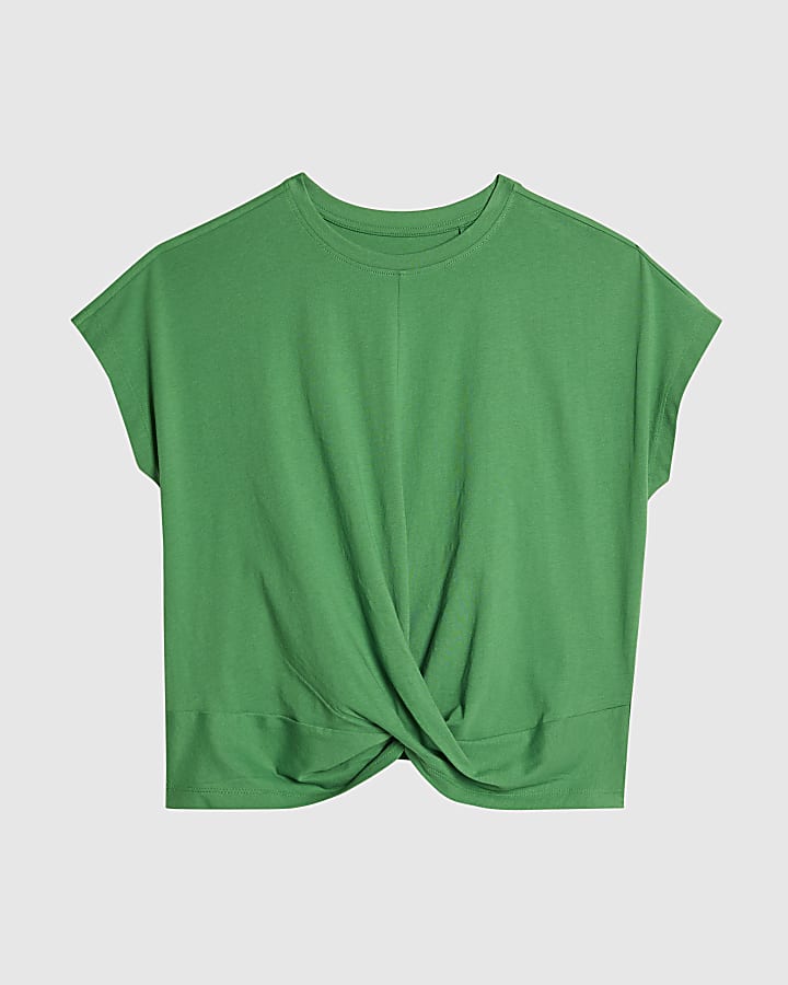 river island Green Short Sleeve Twist Front T-Shirt