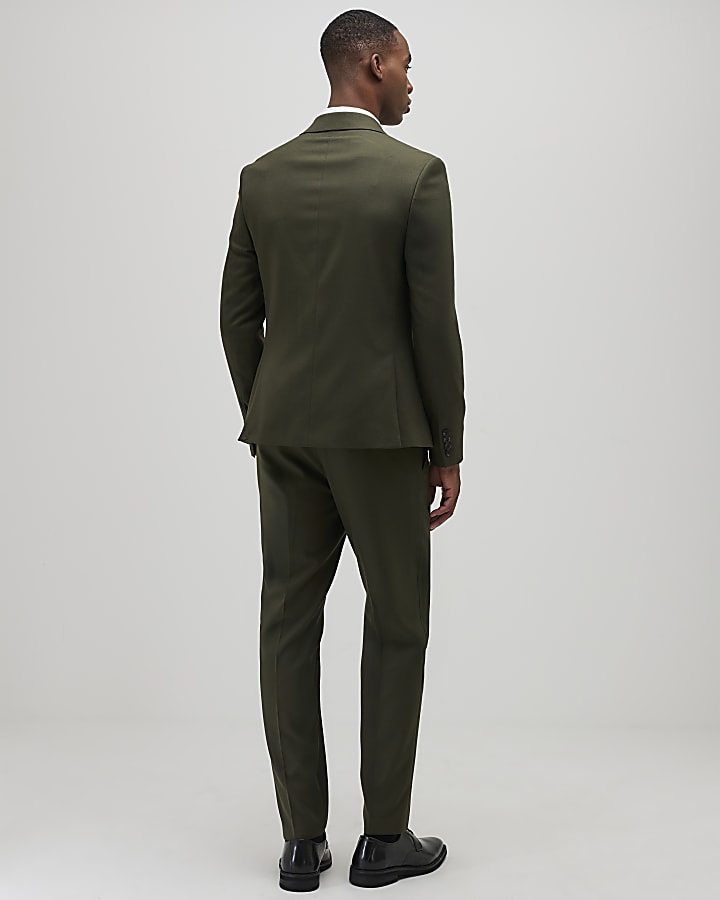 River Island Green Skinny Fit Textured Suit Trousers