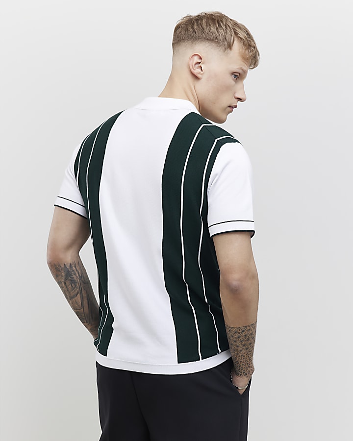 River Island Green Slim Fit Colour Block Stripe Polo Shirt