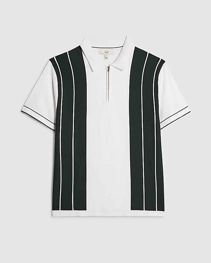 river island Green Slim Fit Colour Block Stripe Polo Shirt