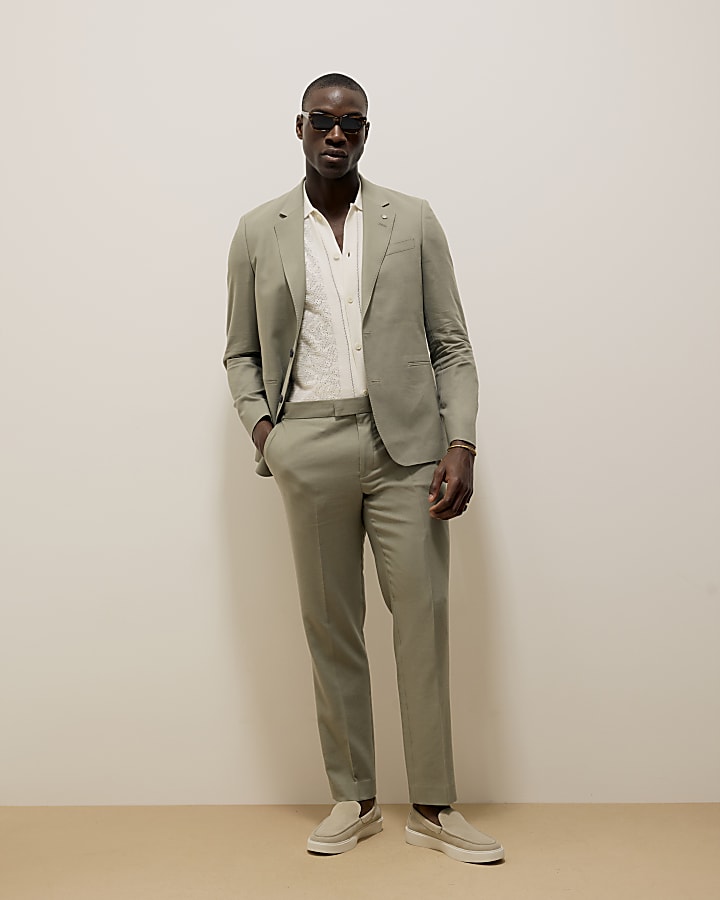River Island Green Slim Fit Linen Blend Suit Jacket