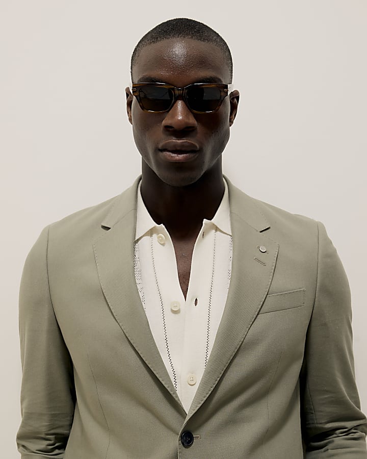 River Island Green Slim Fit Linen Blend Suit Jacket