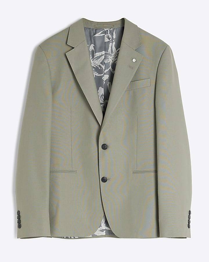 river island Green Slim Fit Linen Blend Suit Jacket