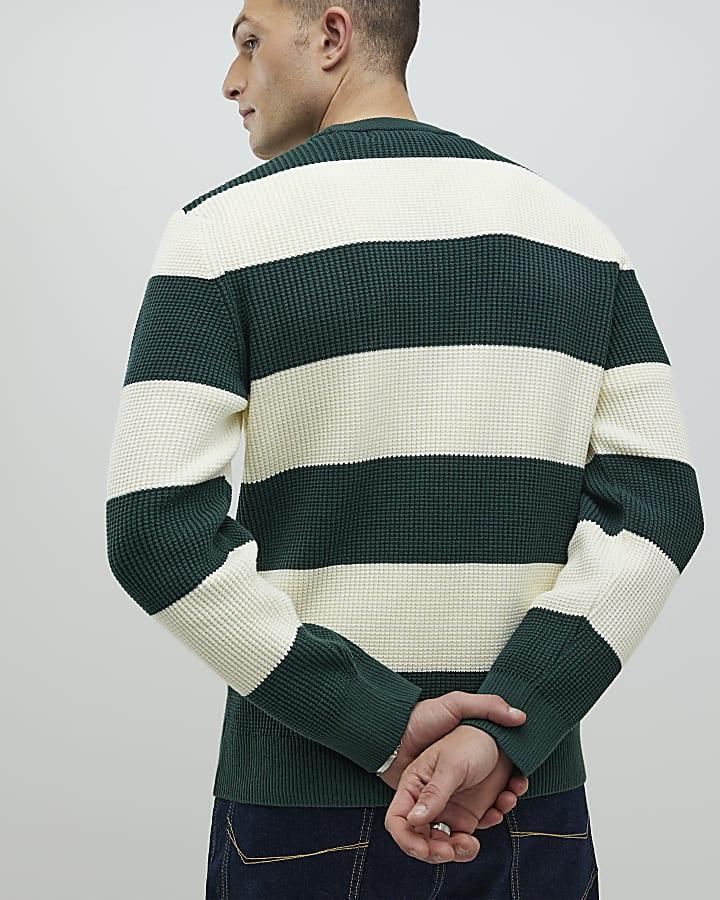 River Island Green Slim Fit Waffle Knit Stripe Jumper