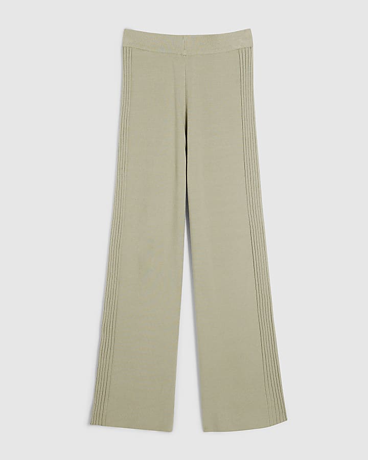 river island Green wide leg knitted ribbed trousers