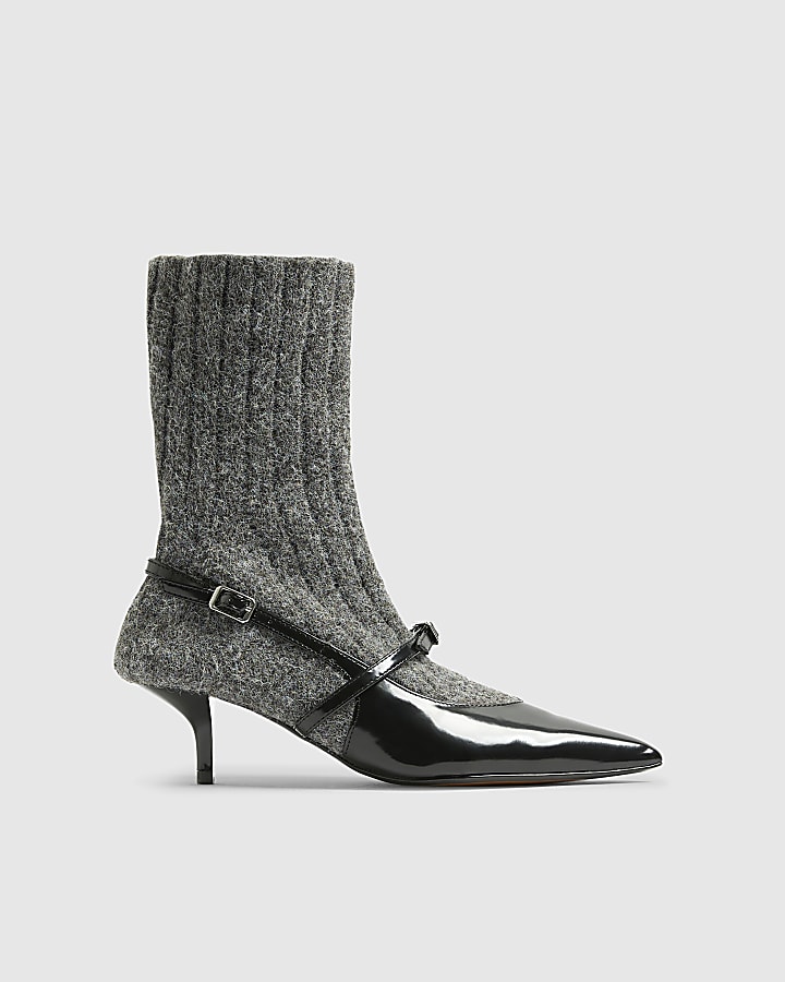River Island Grey Adjustable Stretch Knit Sock Heels