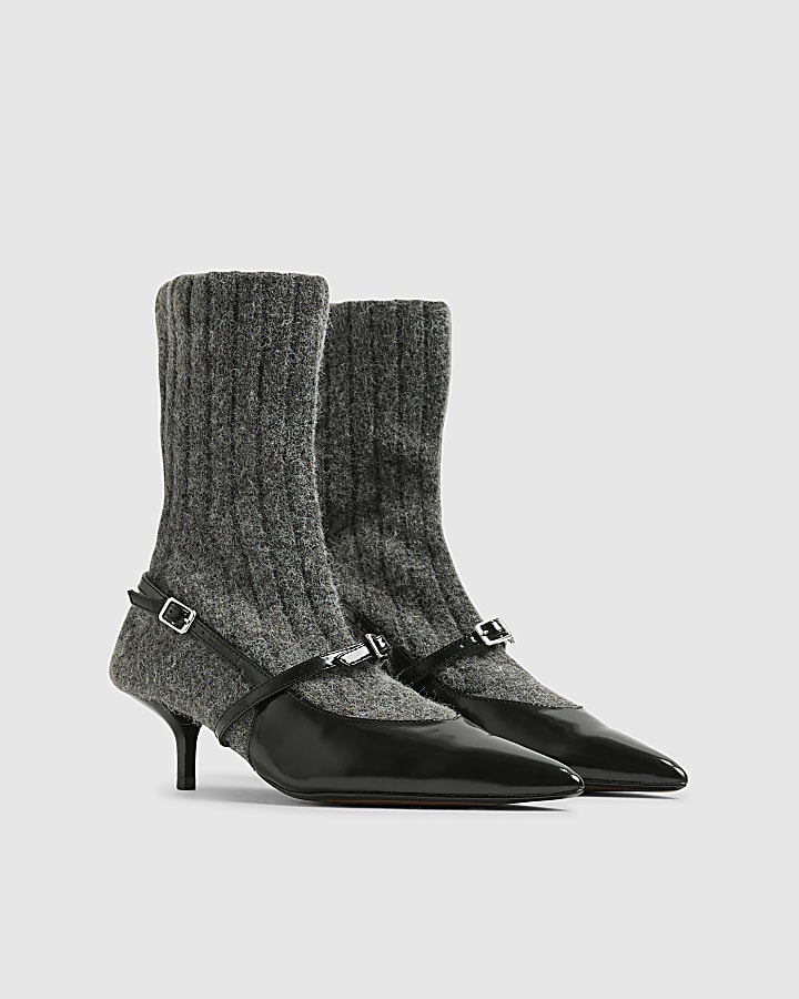 River Island Grey Adjustable Stretch Knit Sock Heels