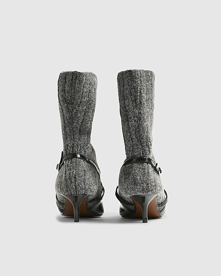 River Island Grey Adjustable Stretch Knit Sock Heels