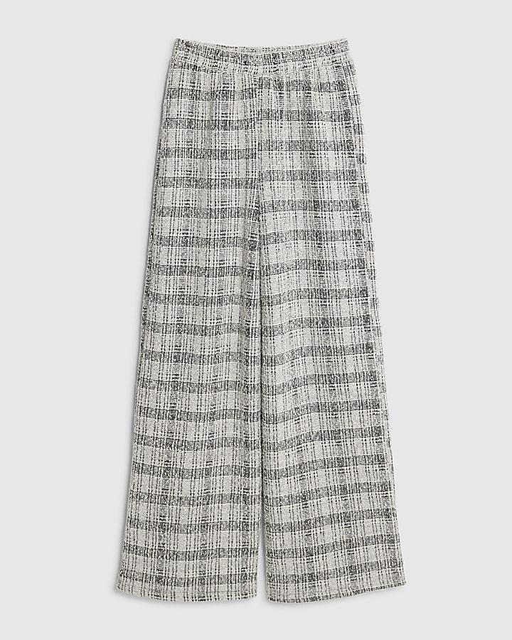 river island Grey Boucle Check Print Wide Leg Trousers