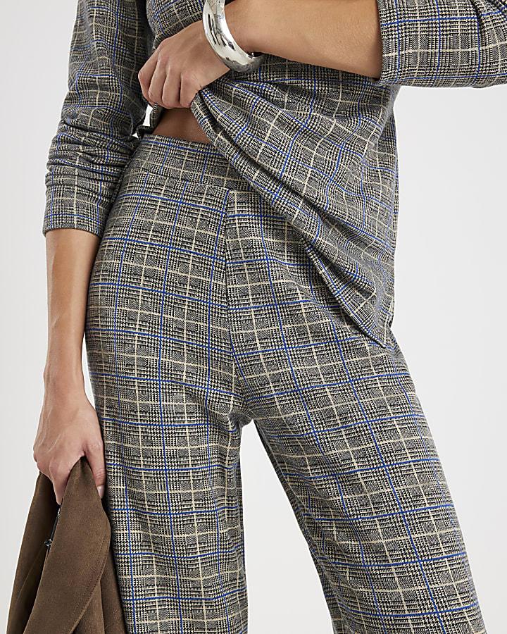 River Island Grey Cosy Check Print Wide Leg Trousers