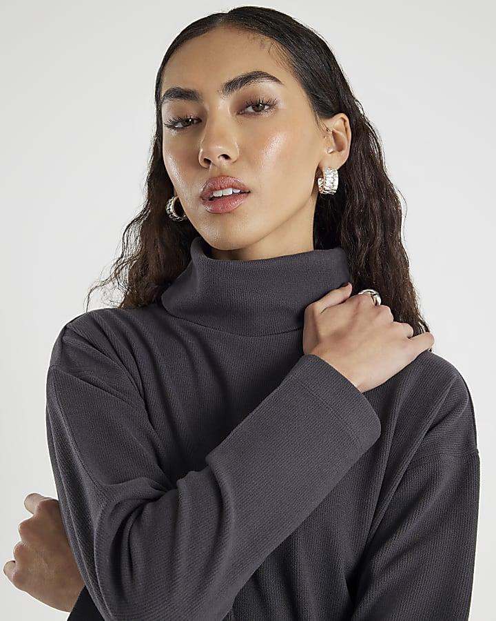 River Island Grey Cosy Long Sleeve High Neck Mini Dress