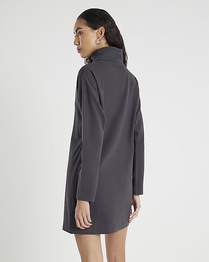 River Island Grey Cosy Long Sleeve High Neck Mini Dress