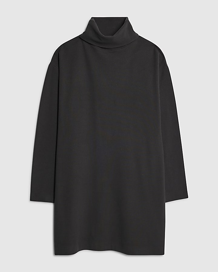 river island Grey Cosy Long Sleeve High Neck Mini Dress