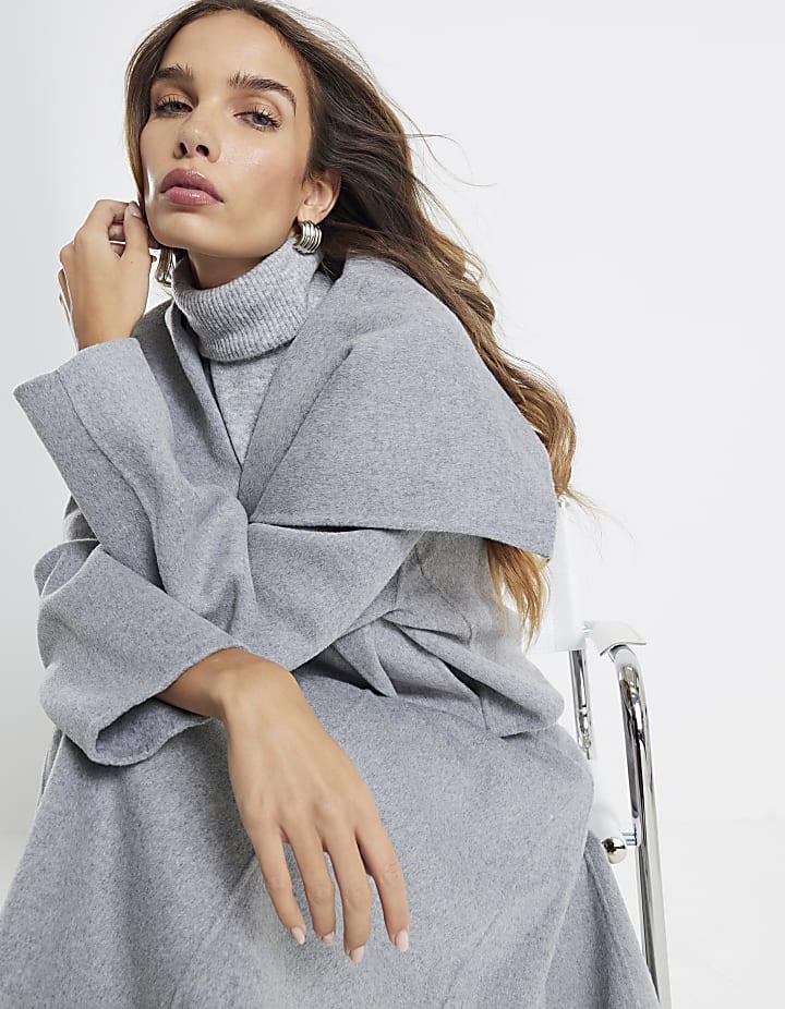 River Island Grey Handmade Wool Blend Waterfall Jacket