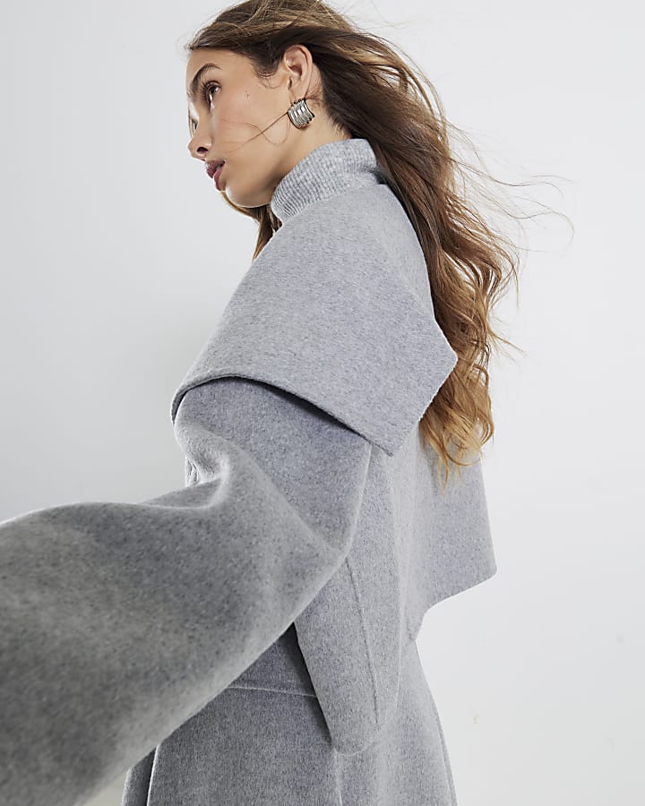 River Island Grey Handmade Wool Blend Waterfall Jacket