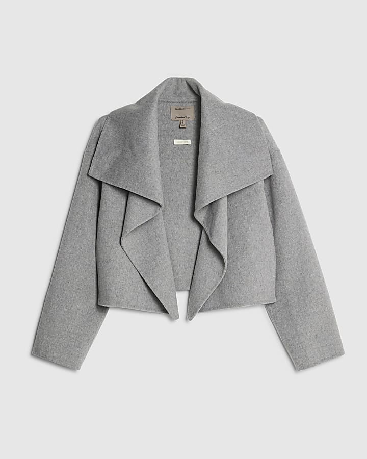 river island Grey Handmade Wool Blend Waterfall Jacket