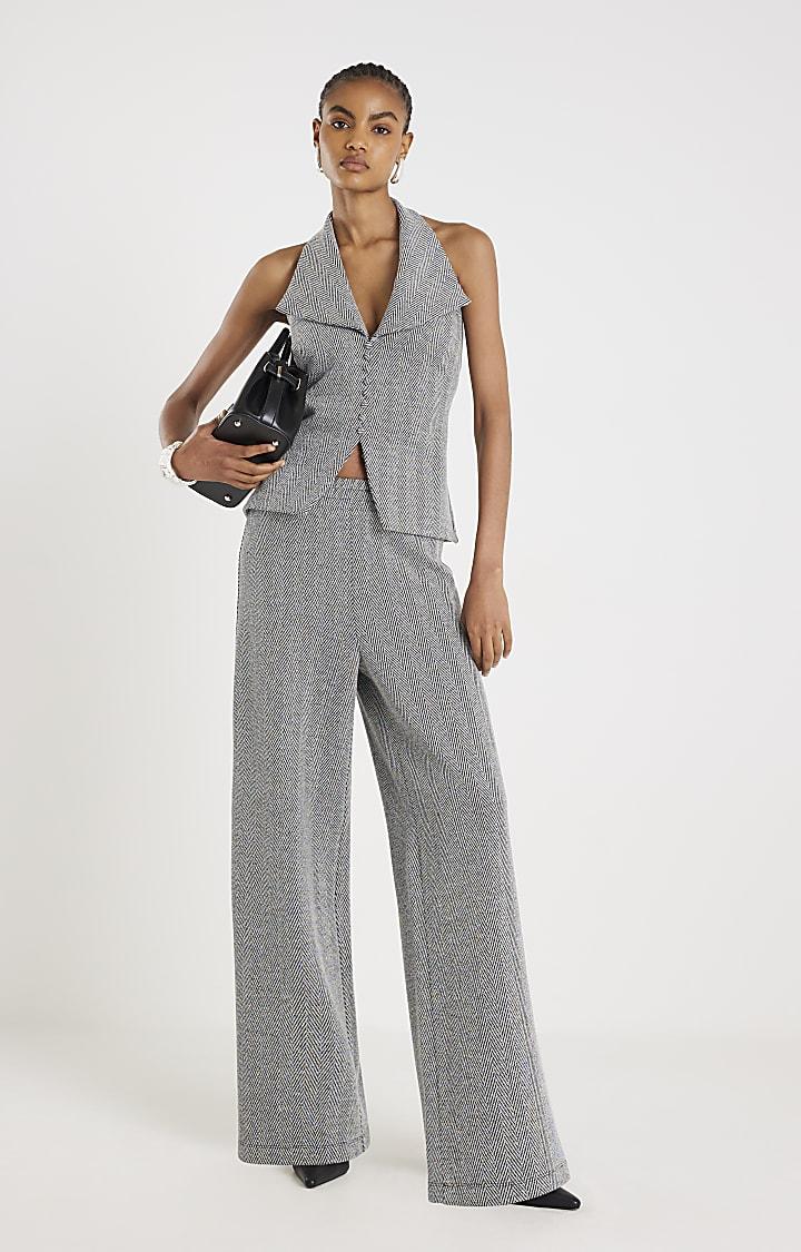 River Island Grey Herringbone Sleeveless Halter Neck Top
